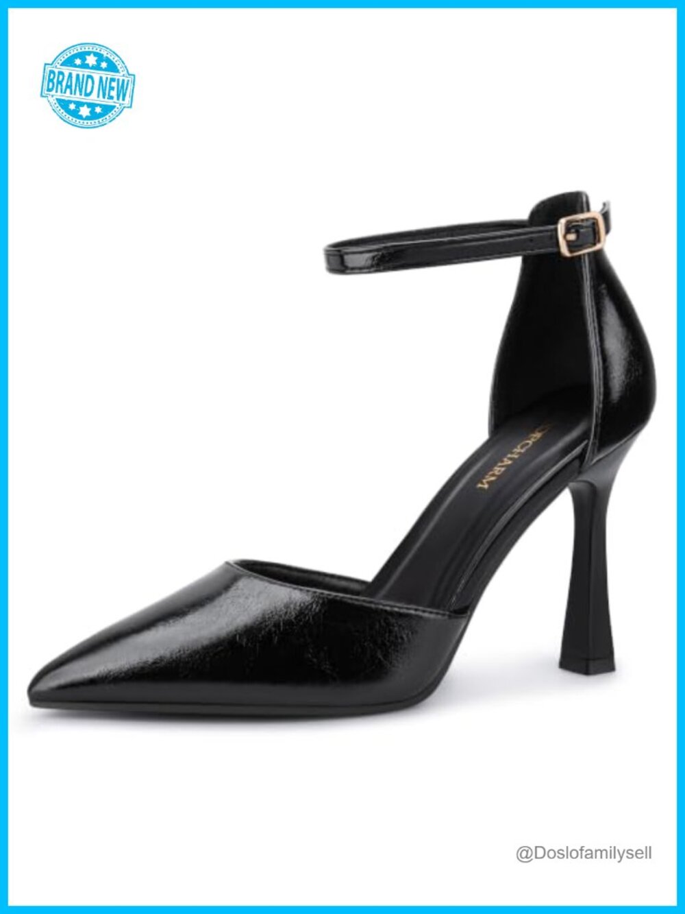 Pointed Toe Ankle Strap Stiletto Heel Pumps Faux Leather Formal Dress Shoes